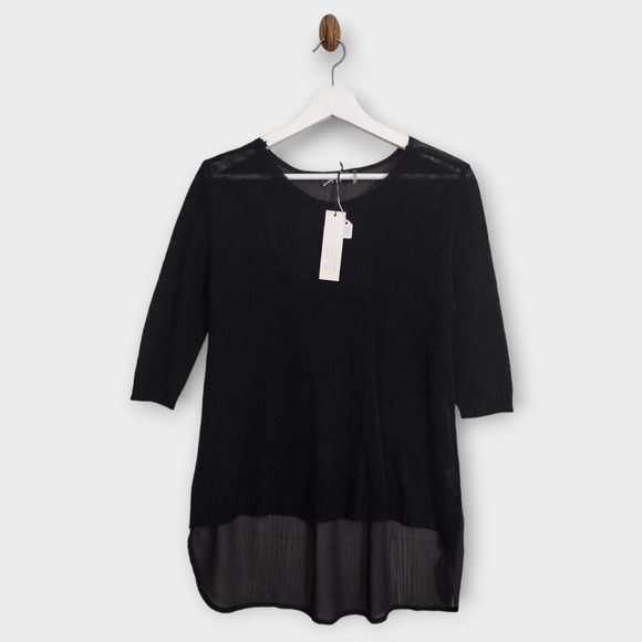 Love Token Blouse Women XS Black Sheer 3/4 Sleeve Light Hi Lo Hem Round Neck NWT - Picture 1 of 7